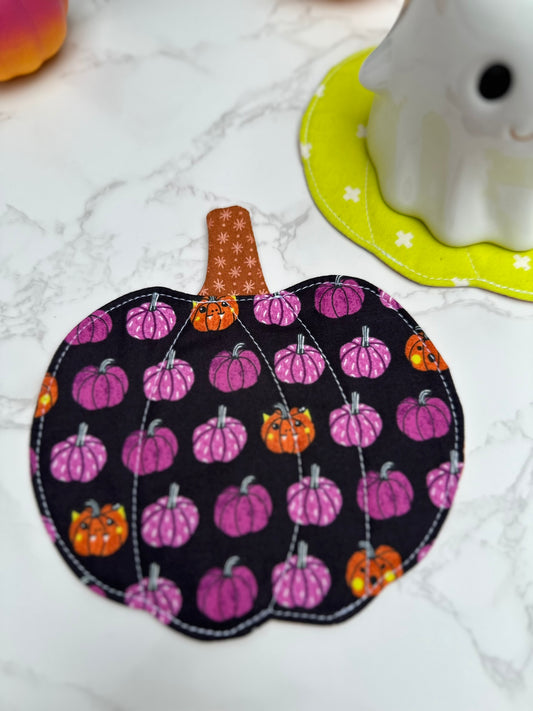 pumpkins / skeletons - fabric pumpkin coaster