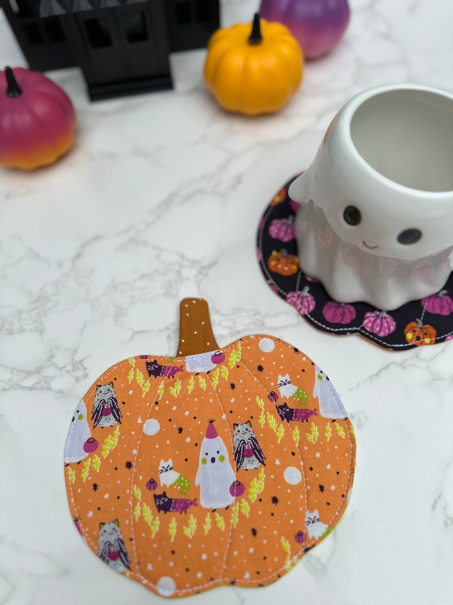 ghost crew / x's - fabric pumpkin coaster