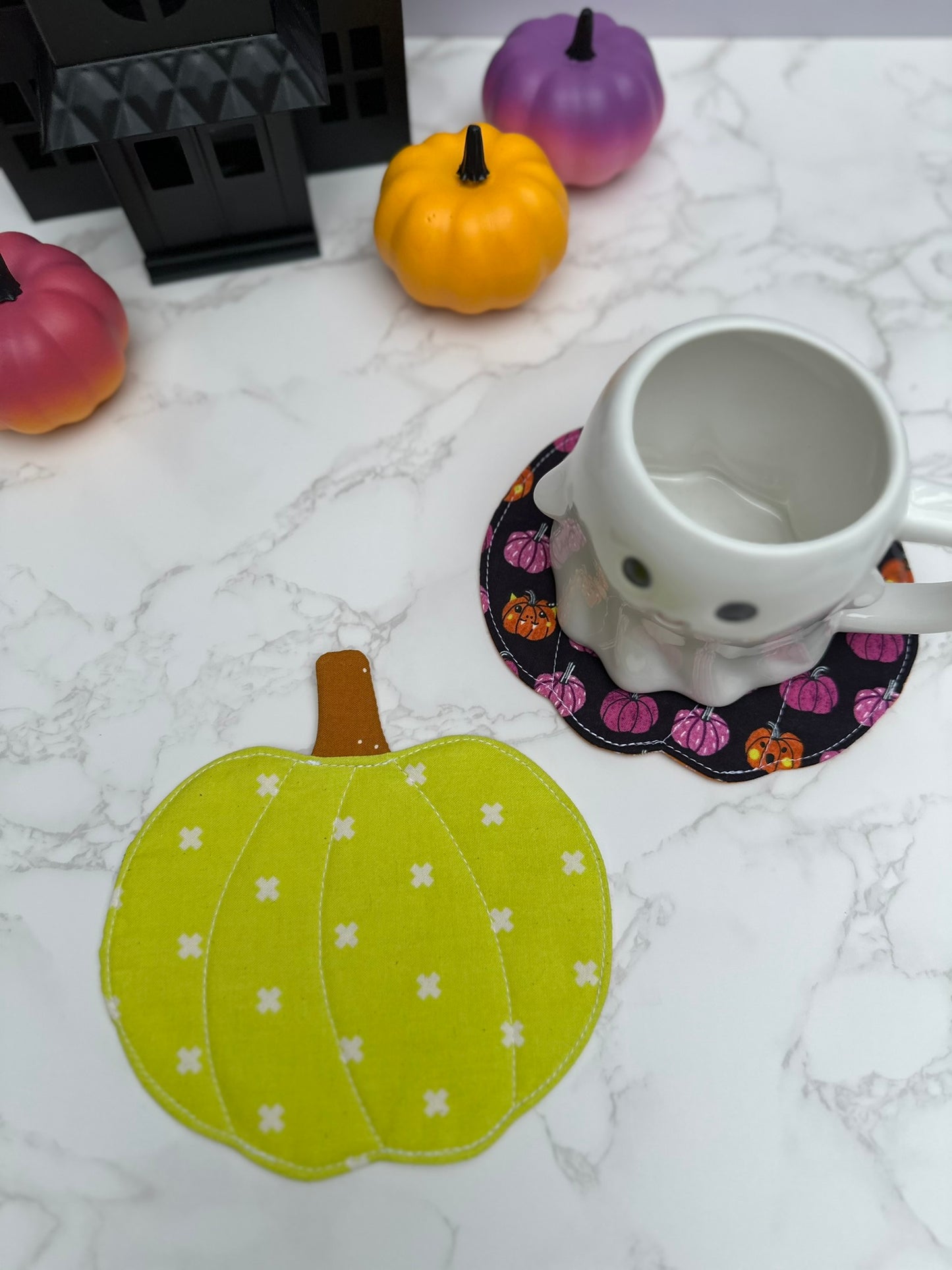 ghost crew / x's - fabric pumpkin coaster