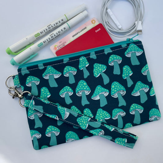 Wristlet - Mushrooms Blue