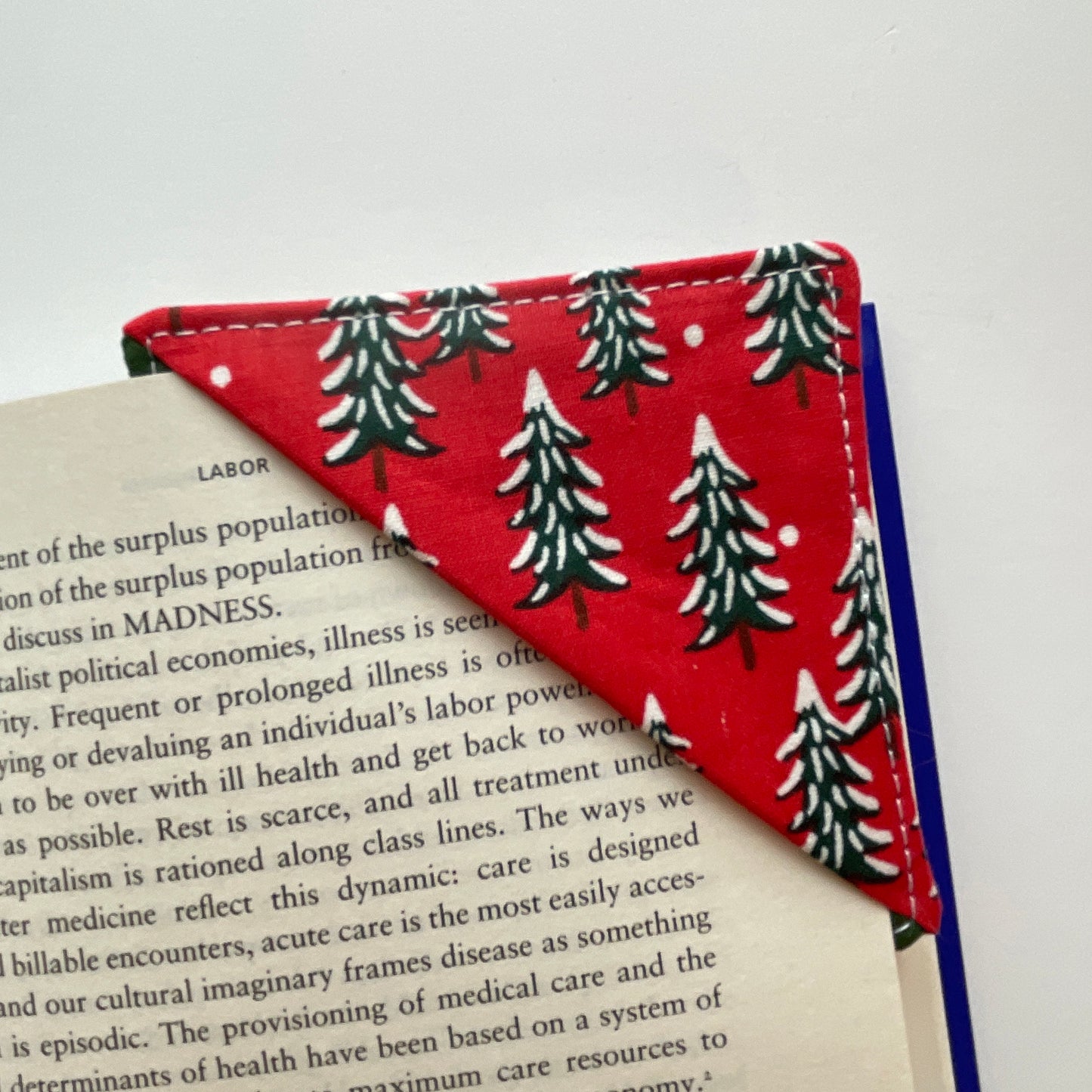 fabric corner bookmark - winter trees