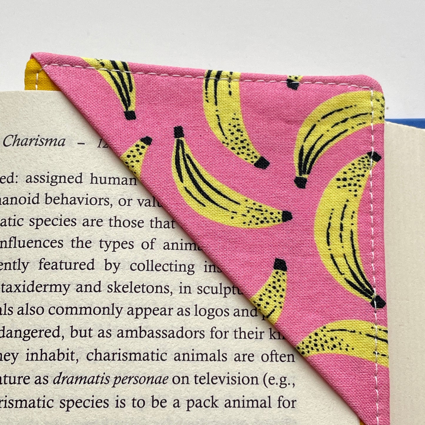 fabric corner bookmark - bananas