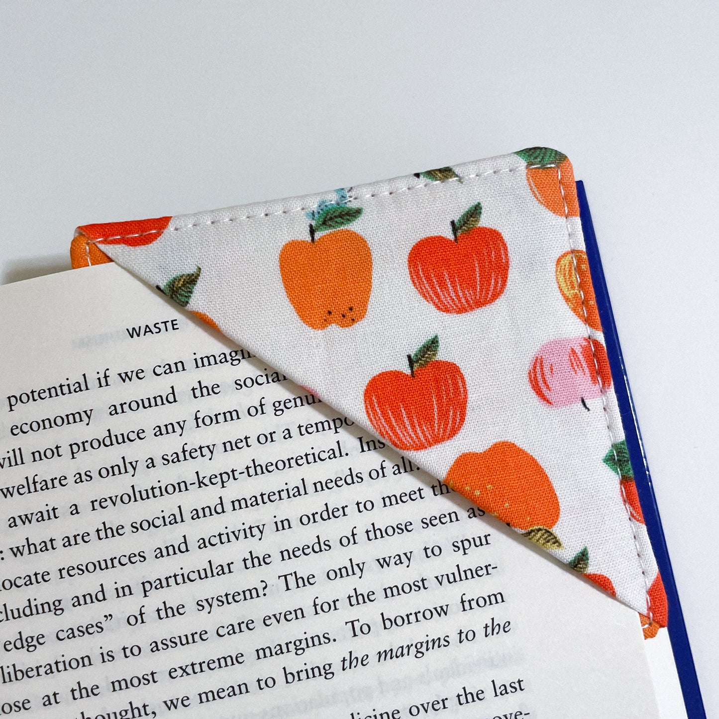 fabric corner bookmark - apples