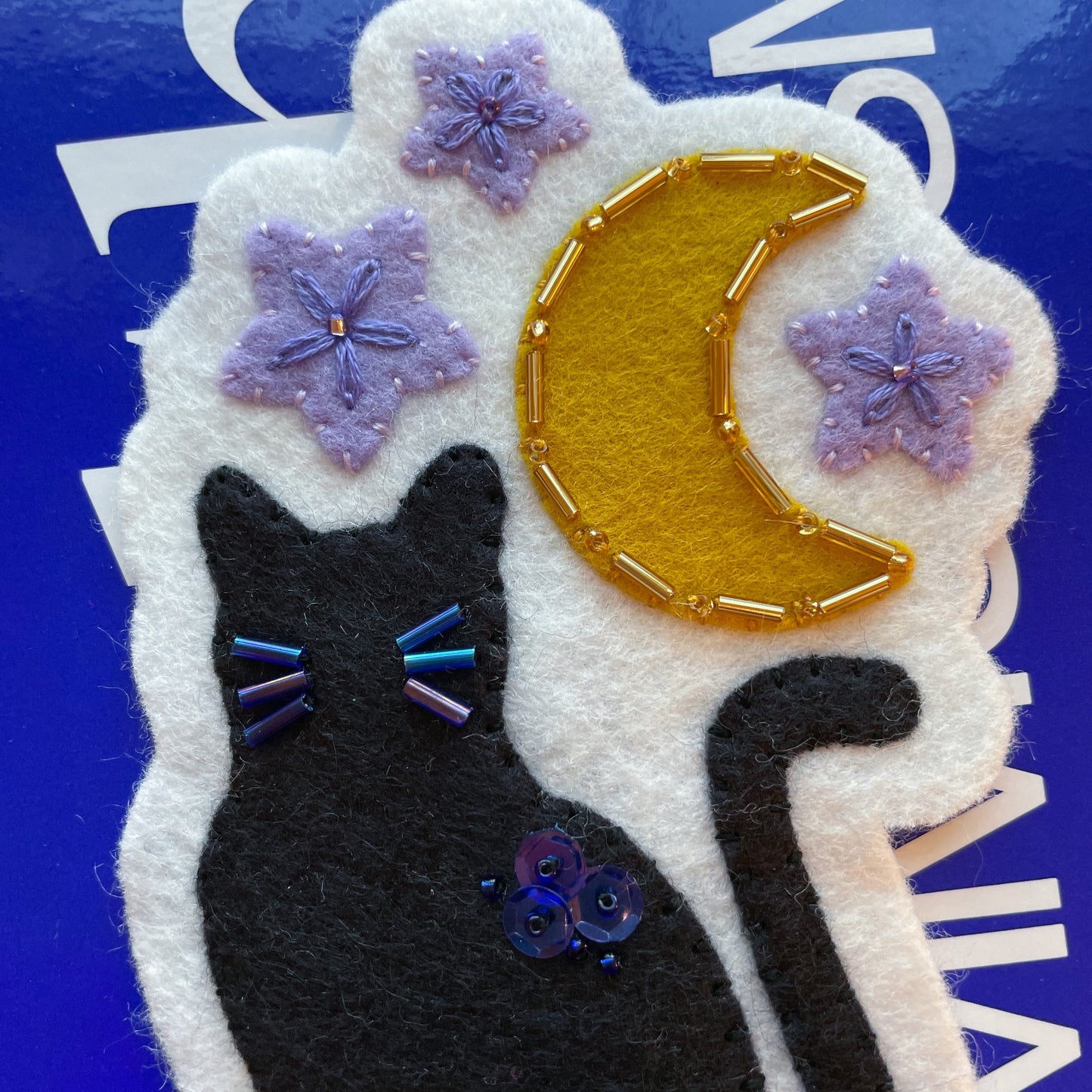 cat & moon felt elastic bookmark / planner band