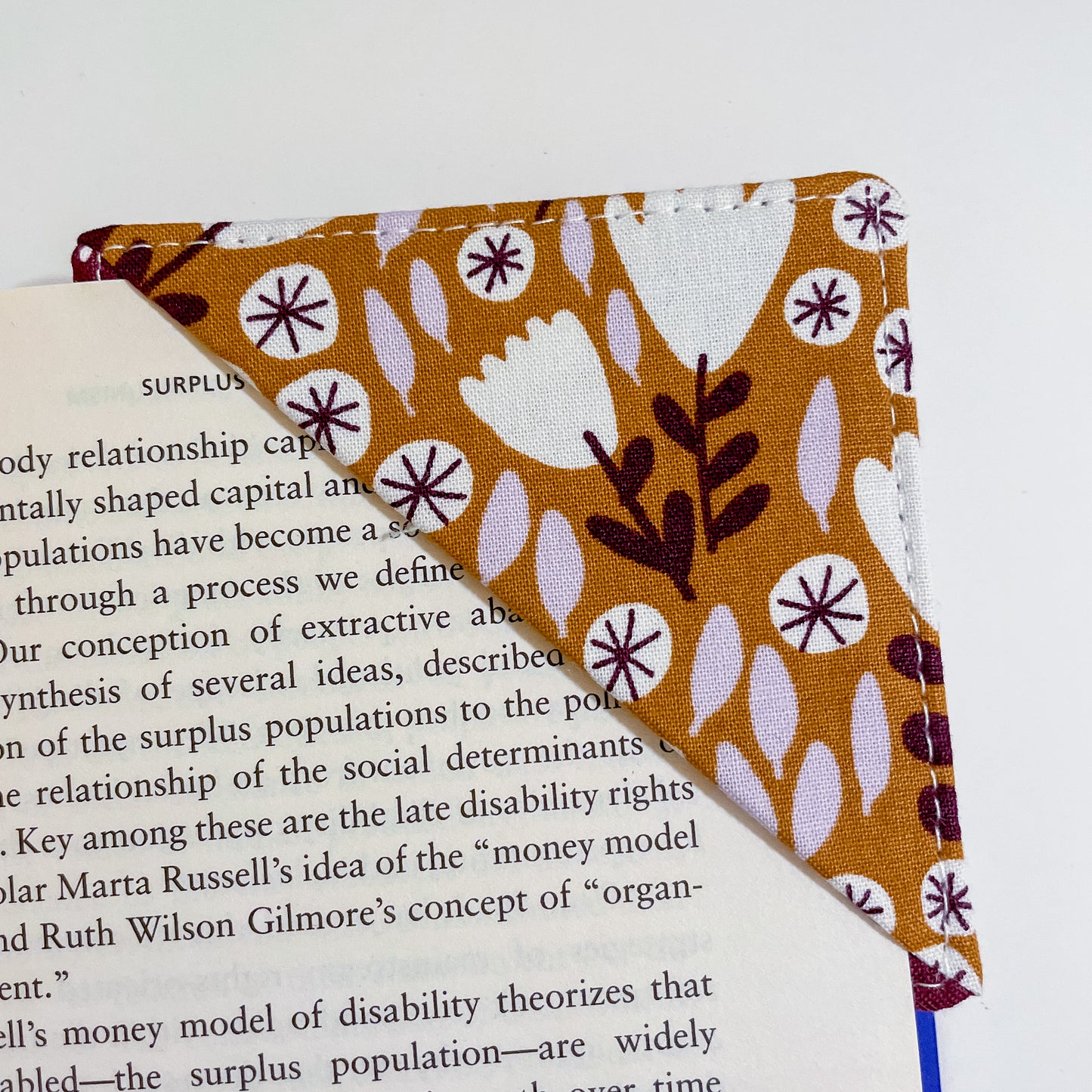 fabric corner bookmark - floral