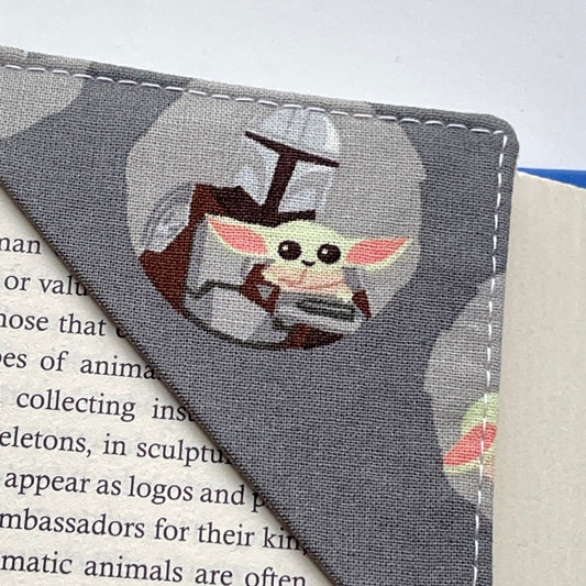 fabric corner bookmark - mando and baby