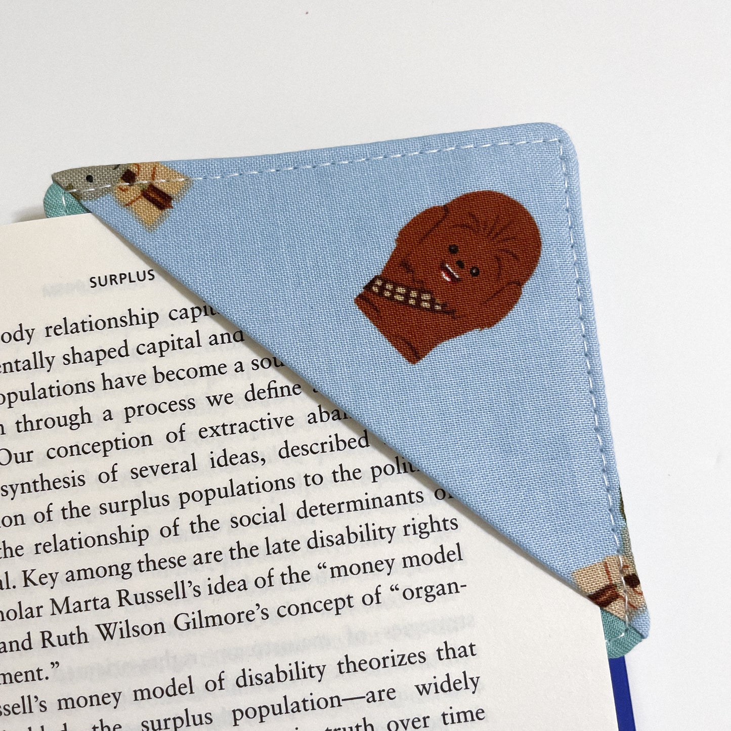 fabric corner bookmark - chewie