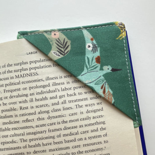 fabric corner bookmark - floral dinos