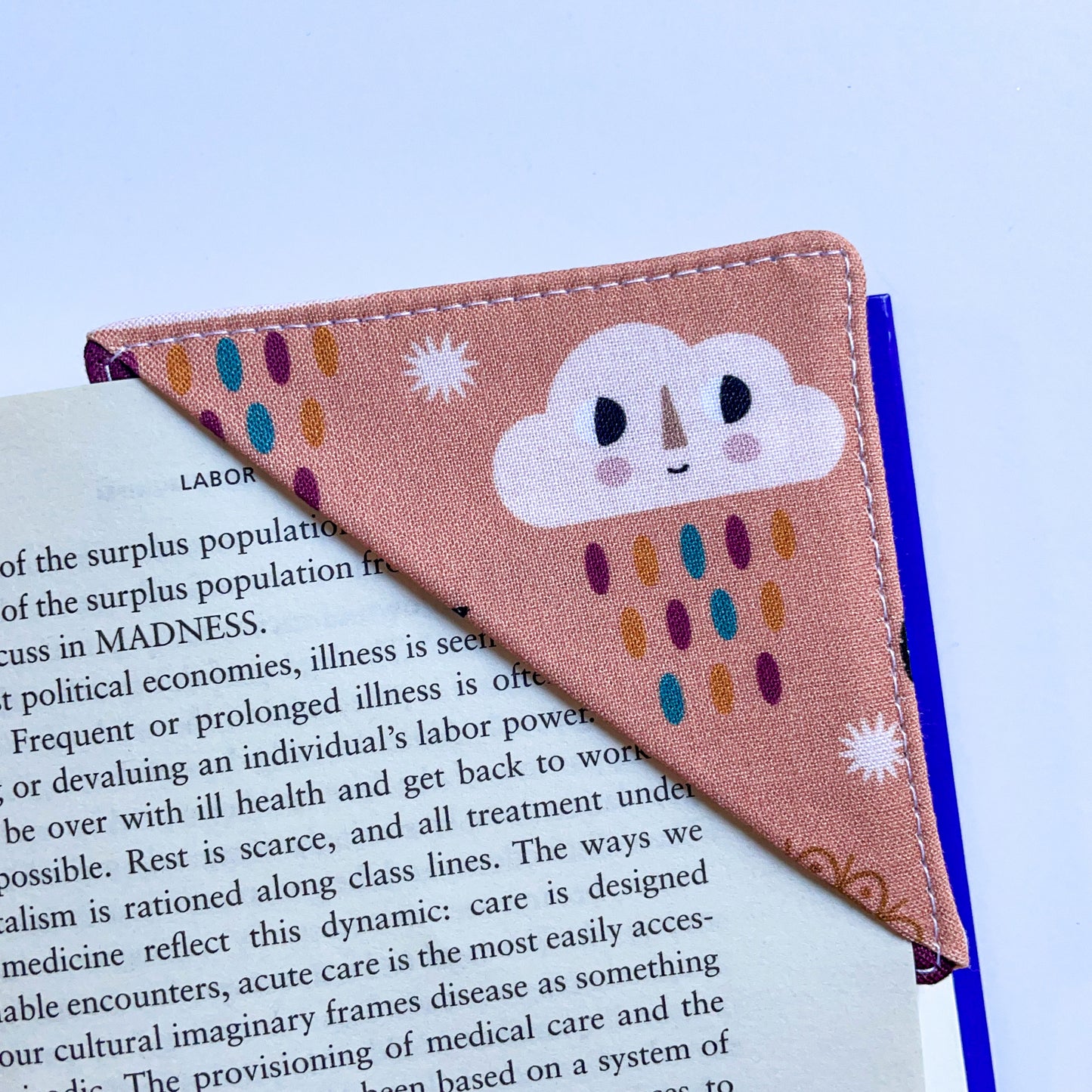 fabric corner bookmark - rain cloud