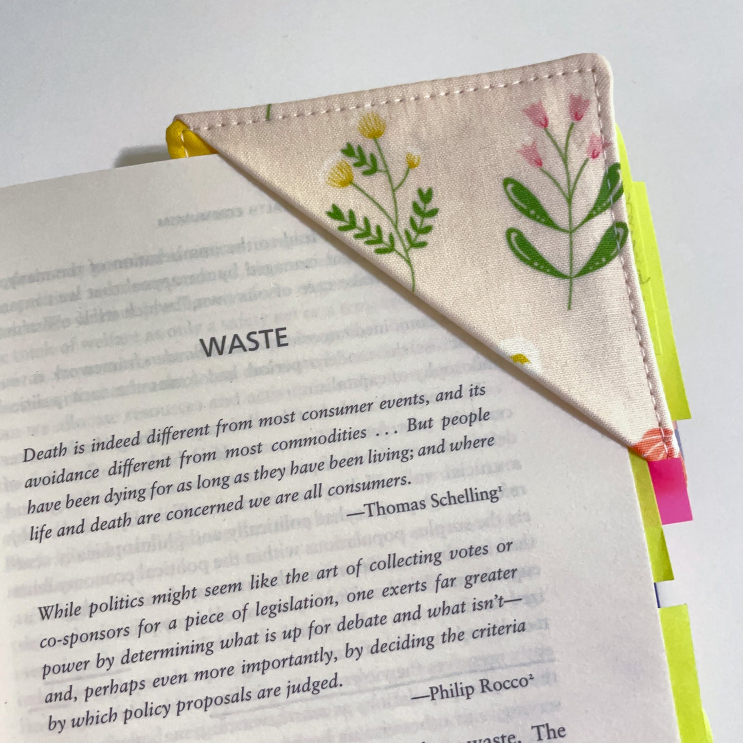 fabric corner bookmark - wildflowers