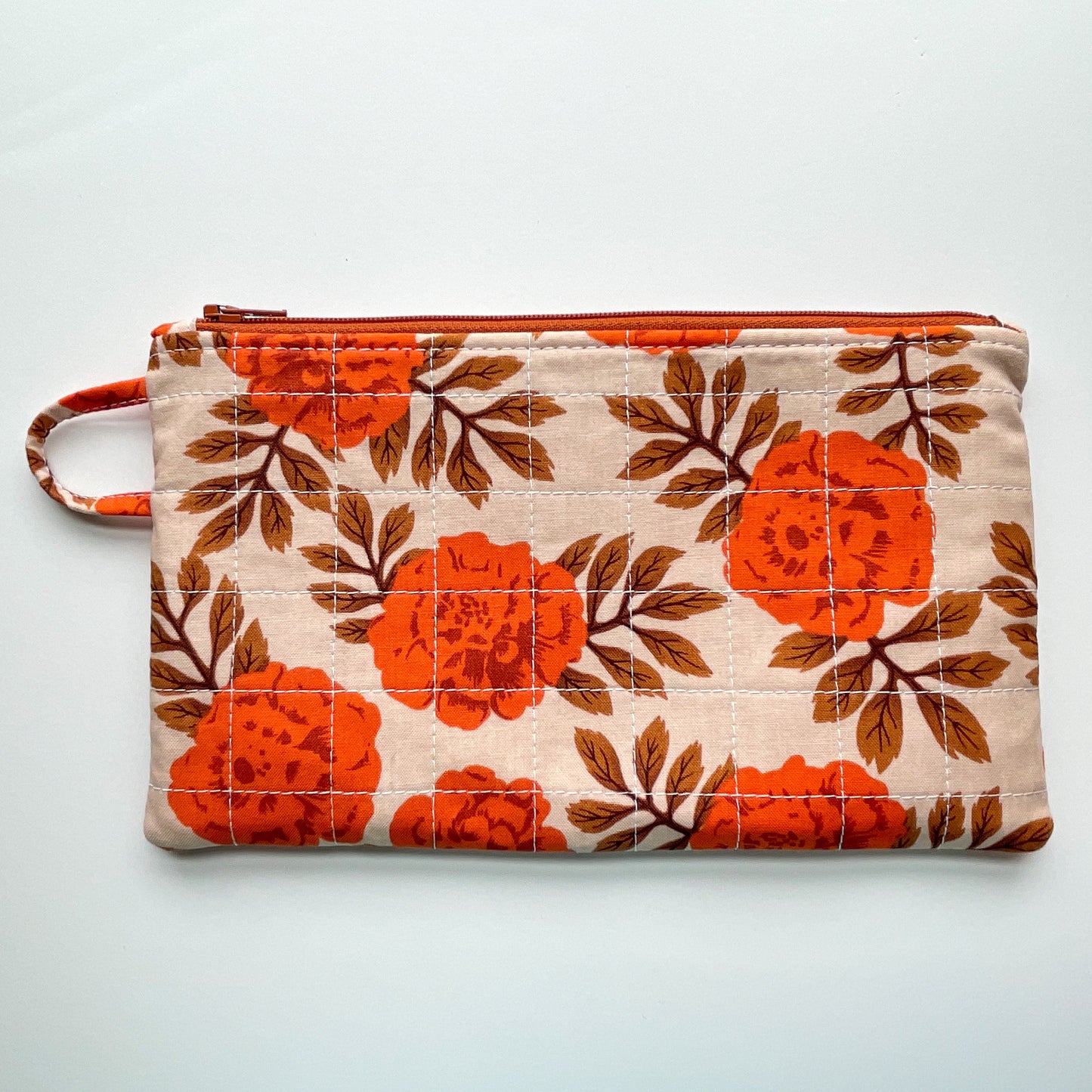 quilted pouch - orange flowers