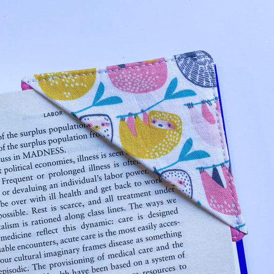 fabric corner bookmark - more sloths