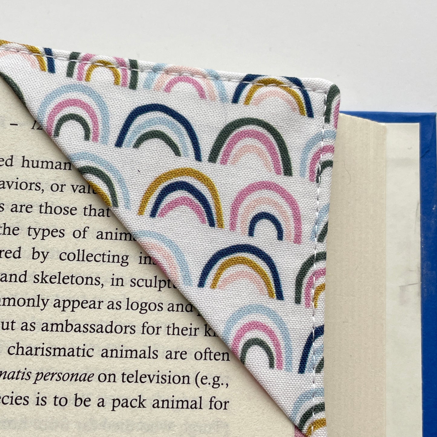 fabric corner bookmark - rainbows