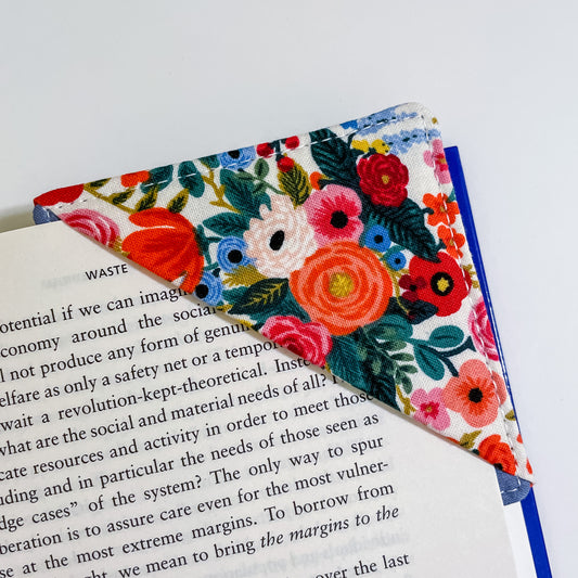 fabric corner bookmark - rifle paper floral