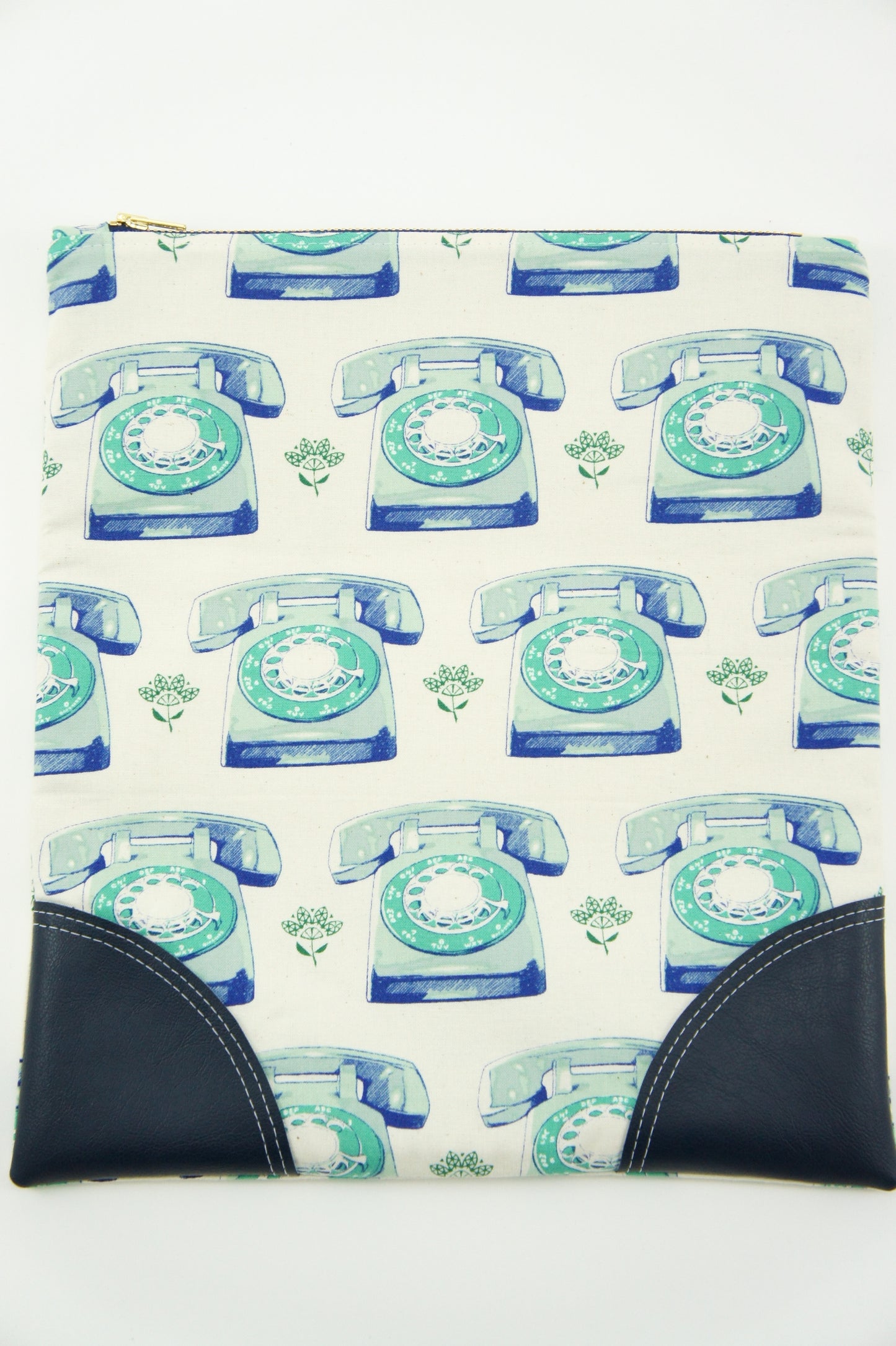 Foldover Clutch - Telephones in Aqua