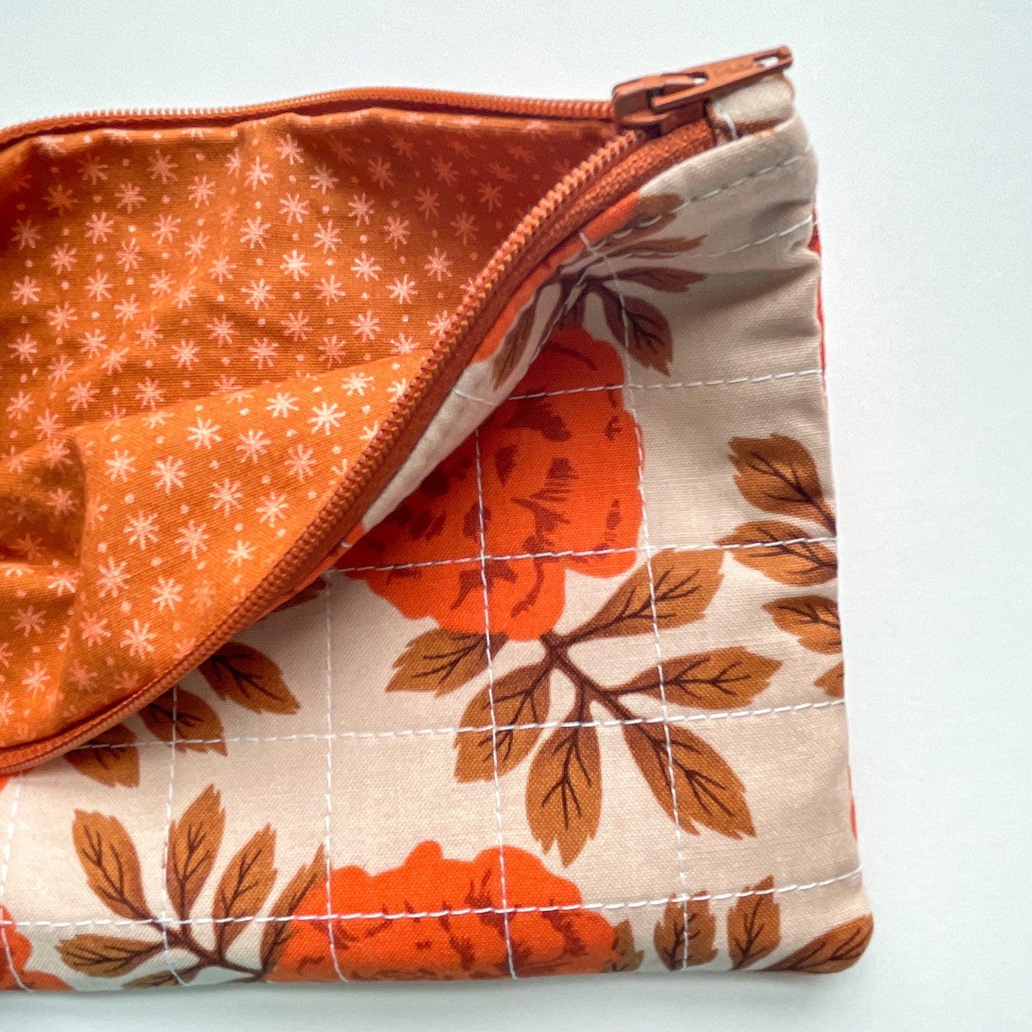 quilted pouch - orange flowers