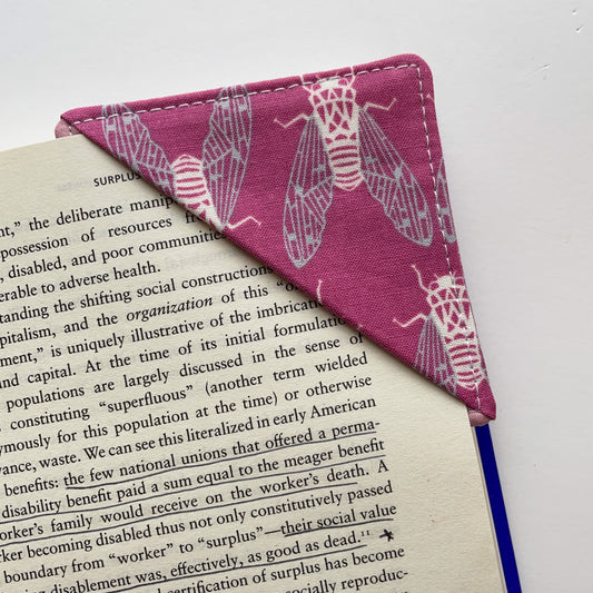 fabric corner bookmark - cicadas