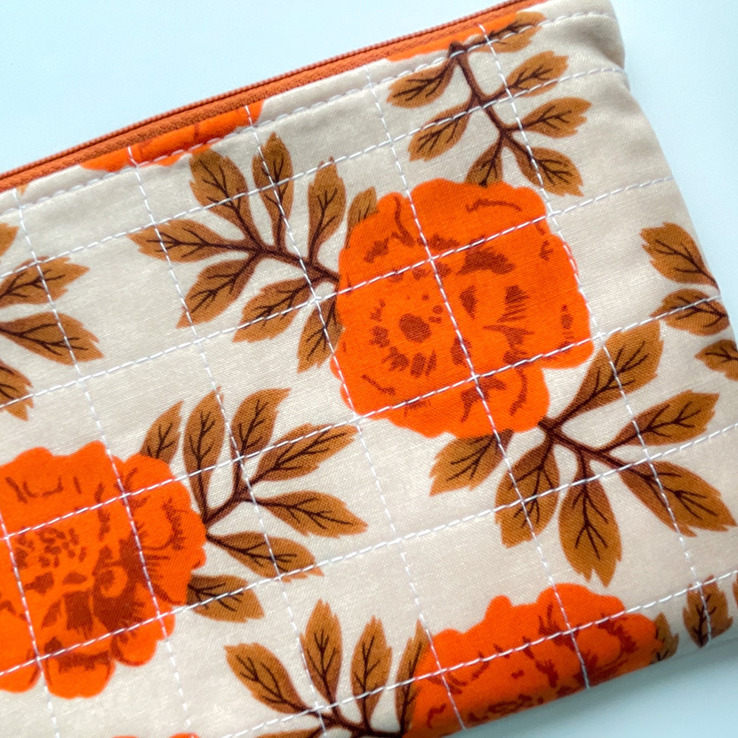 quilted pouch - orange flowers