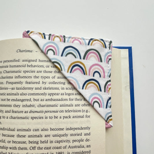 fabric corner bookmark - rainbows