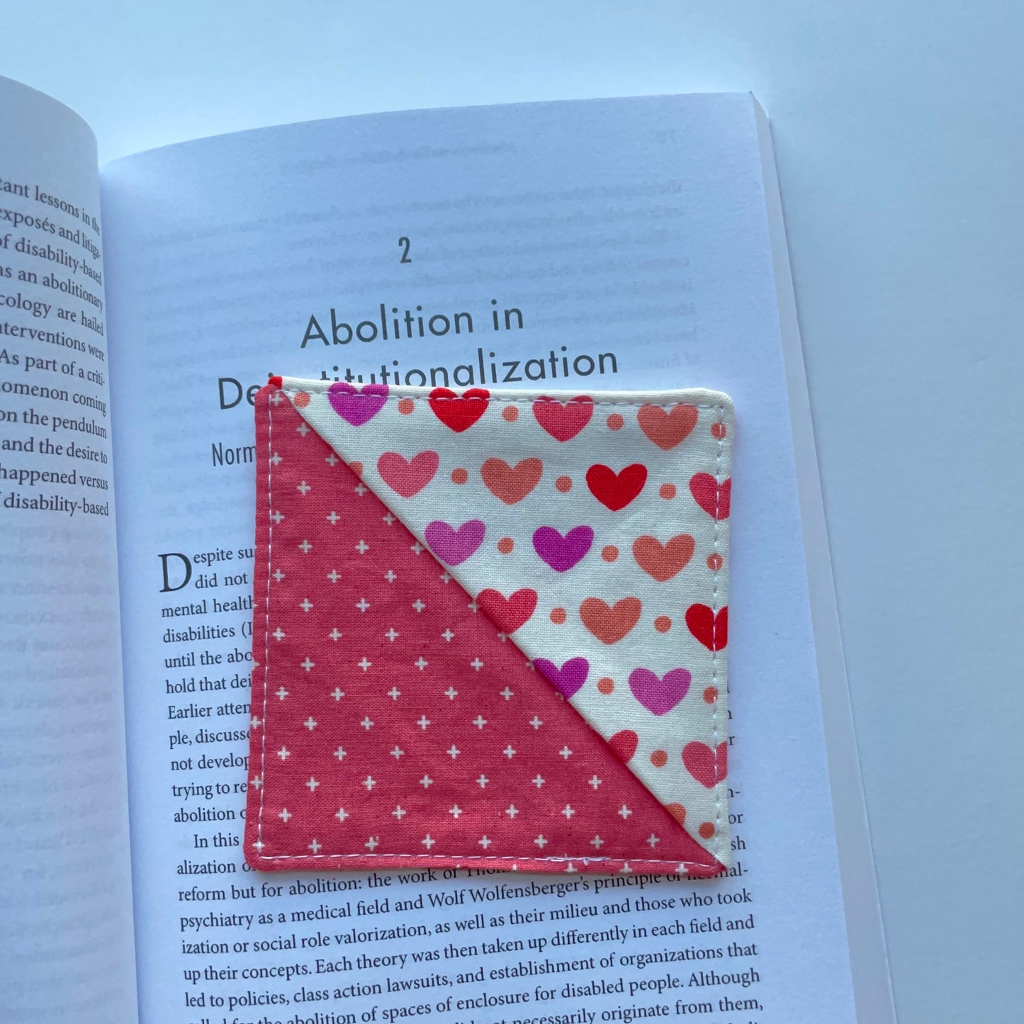 fabric corner bookmark - hearts