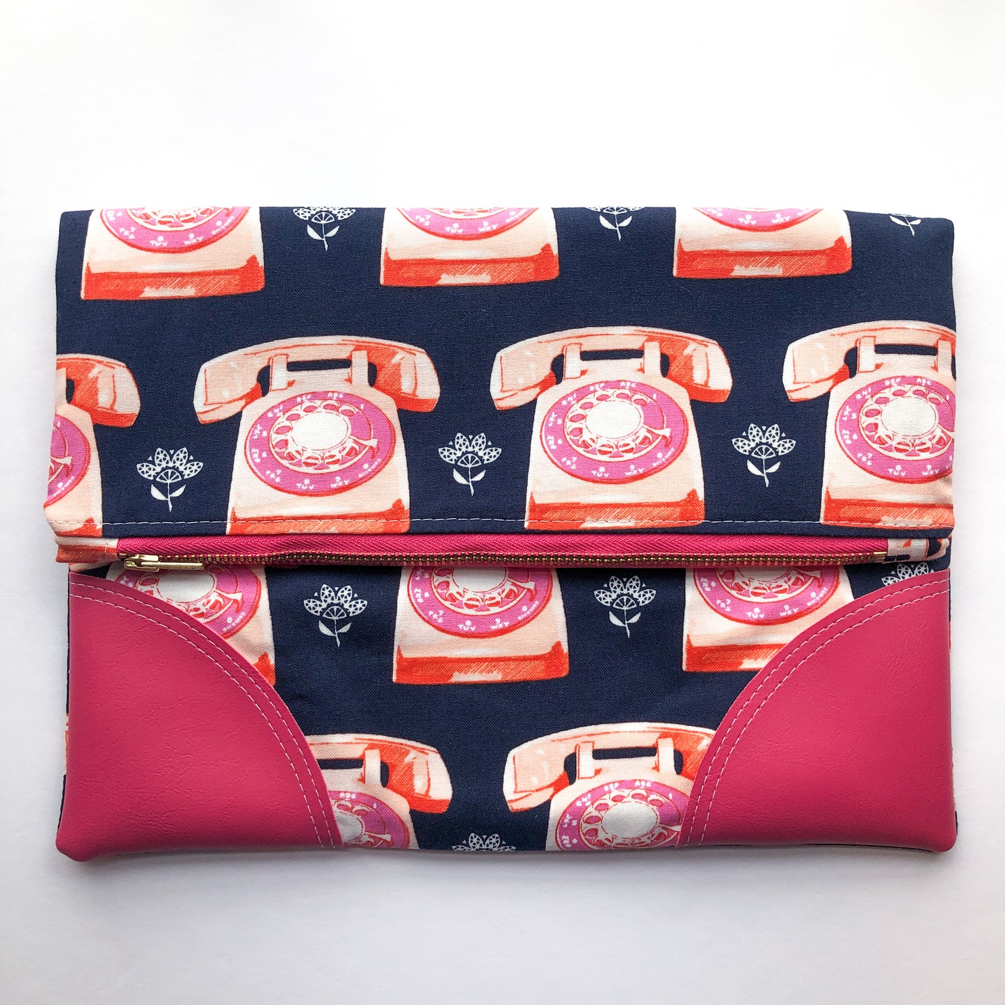 Foldover Clutch - Telephones in Navy