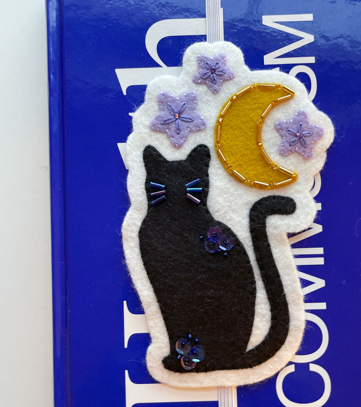 cat & moon felt elastic bookmark / planner band