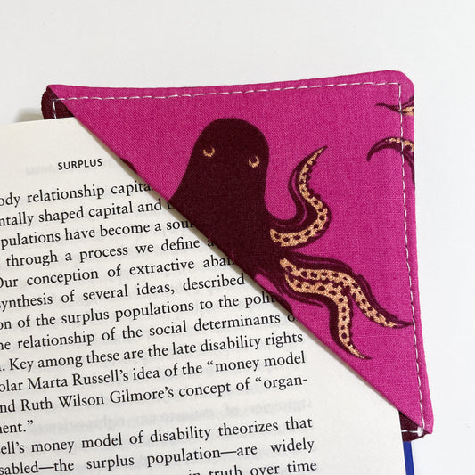 fabric corner bookmark - octopus