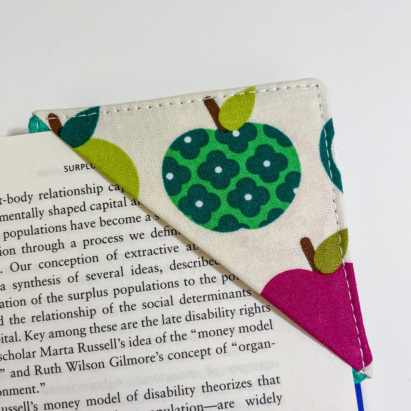 fabric corner bookmark - apple