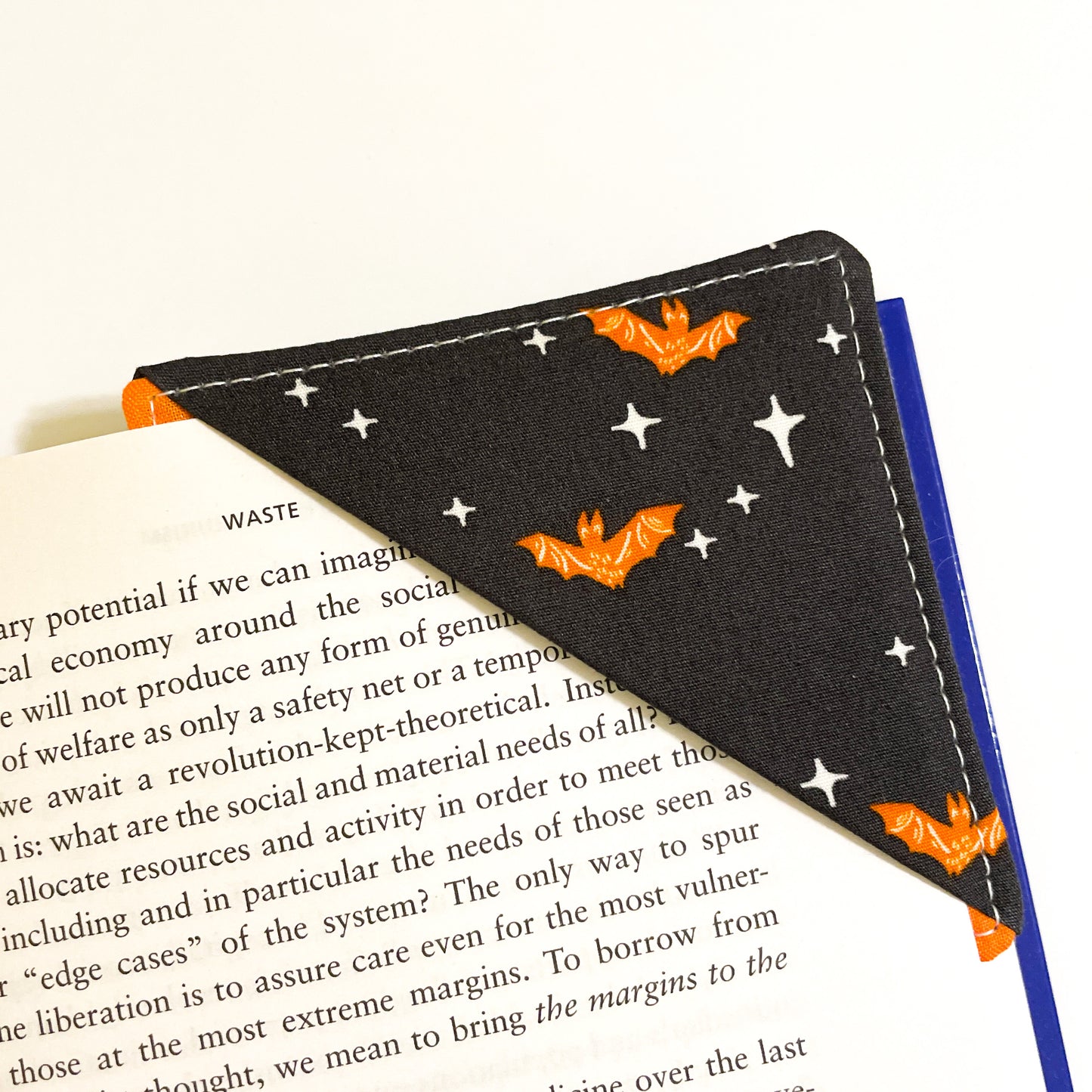 fabric corner bookmark - bats!