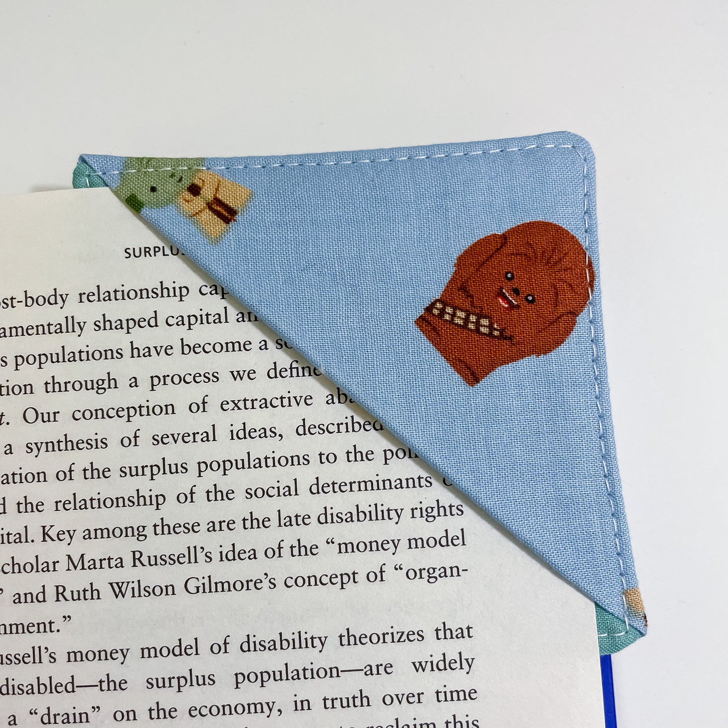 fabric corner bookmark - chewie two