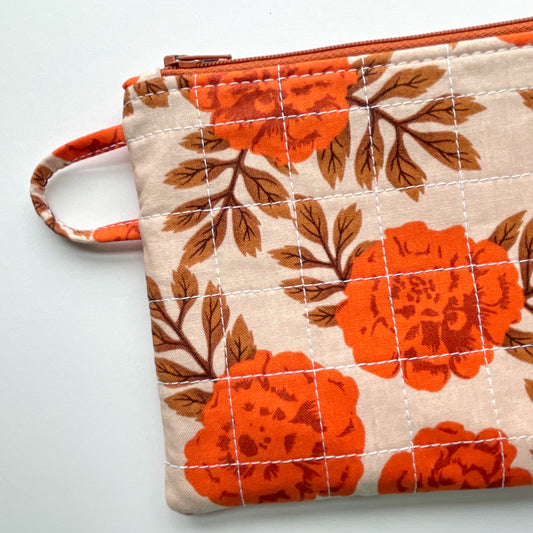 quilted pouch - orange flowers