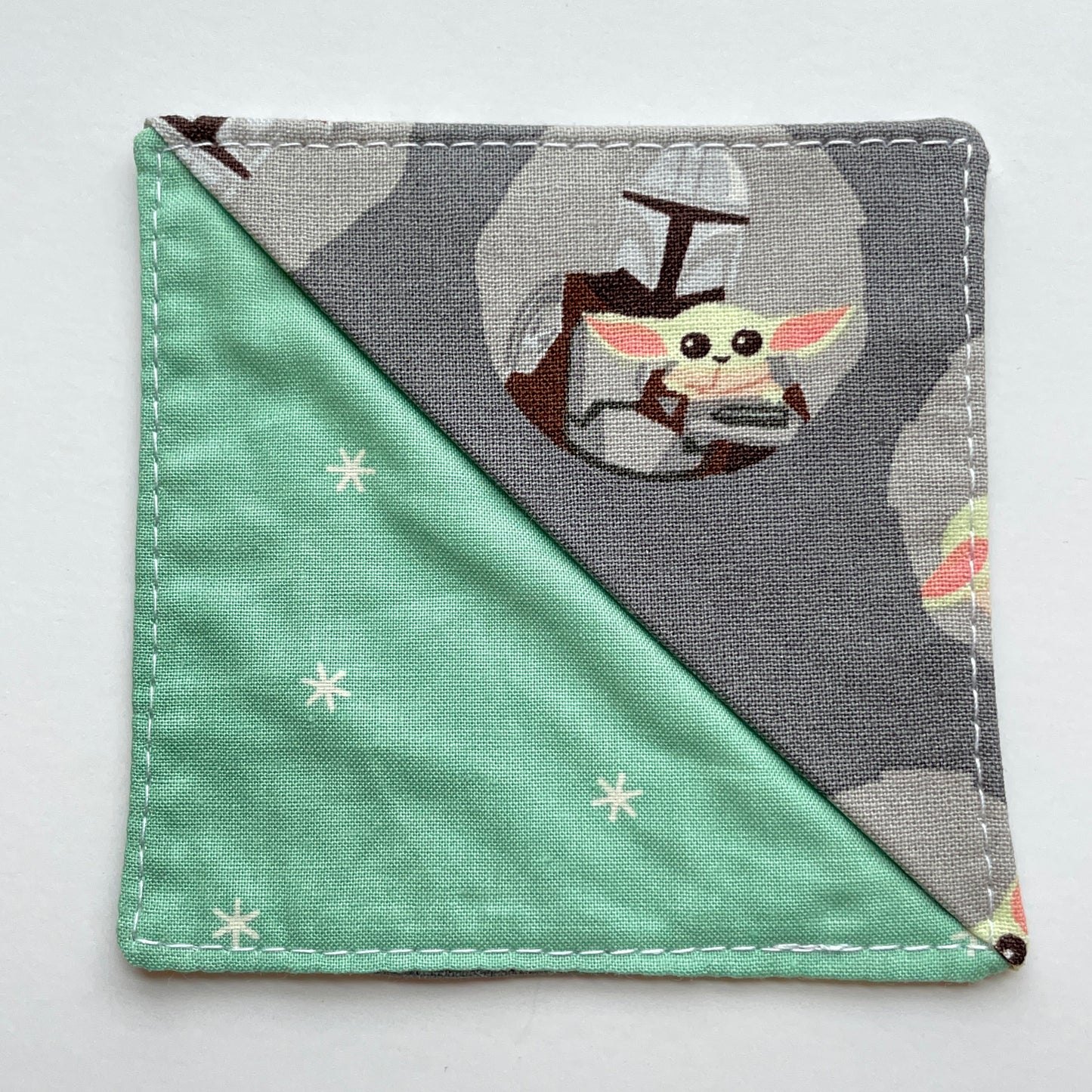 fabric corner bookmark - mando and baby