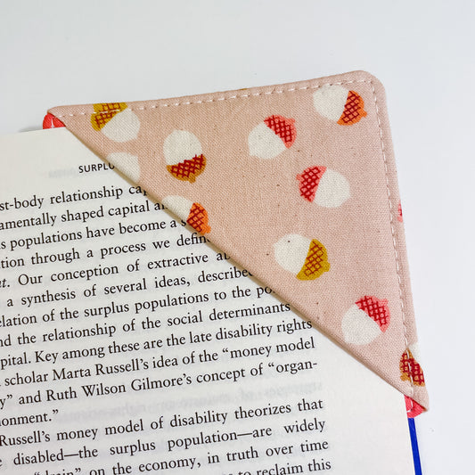 fabric corner bookmark - acorns