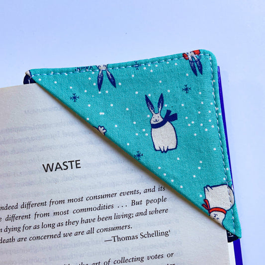 fabric corner bookmark - bunny with scarf