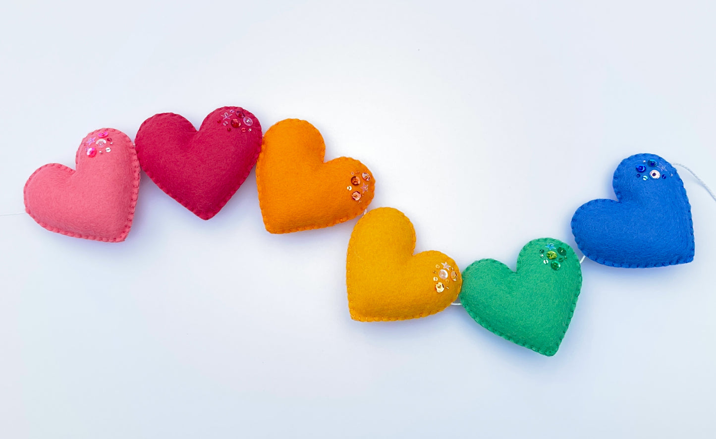 bright rainbow heart garland