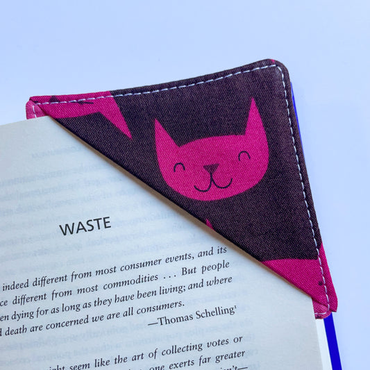 fabric corner bookmark - pink cats