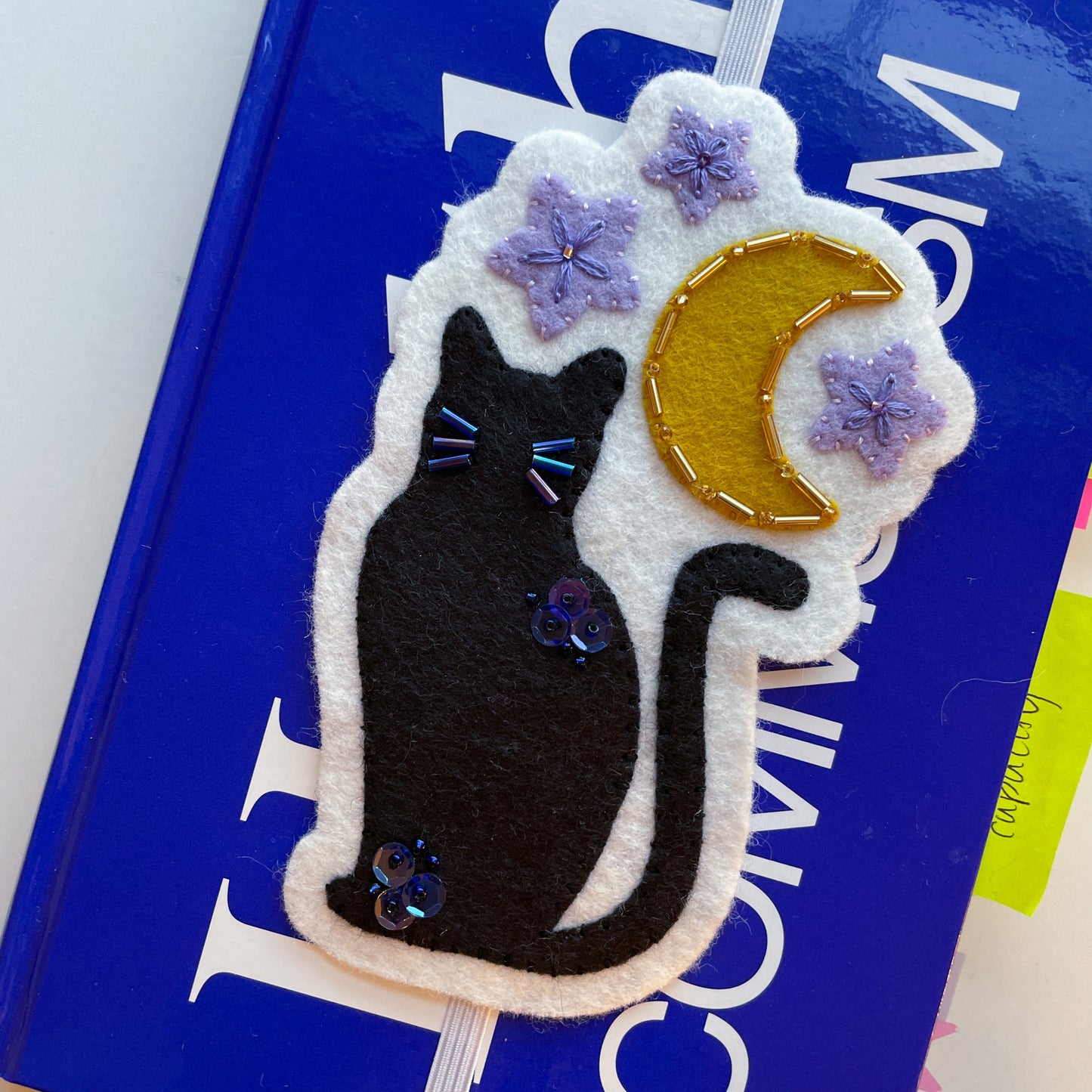 cat & moon felt elastic bookmark / planner band