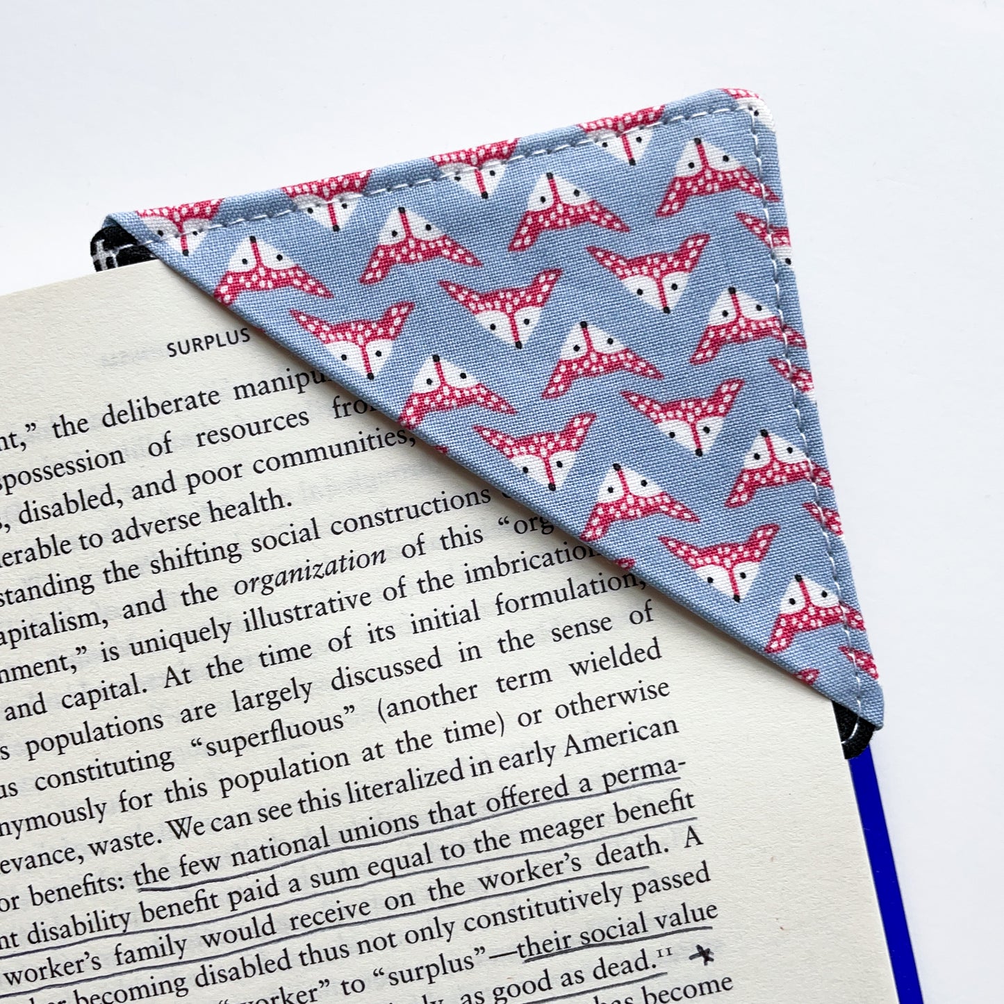 fabric corner bookmark - mini foxes