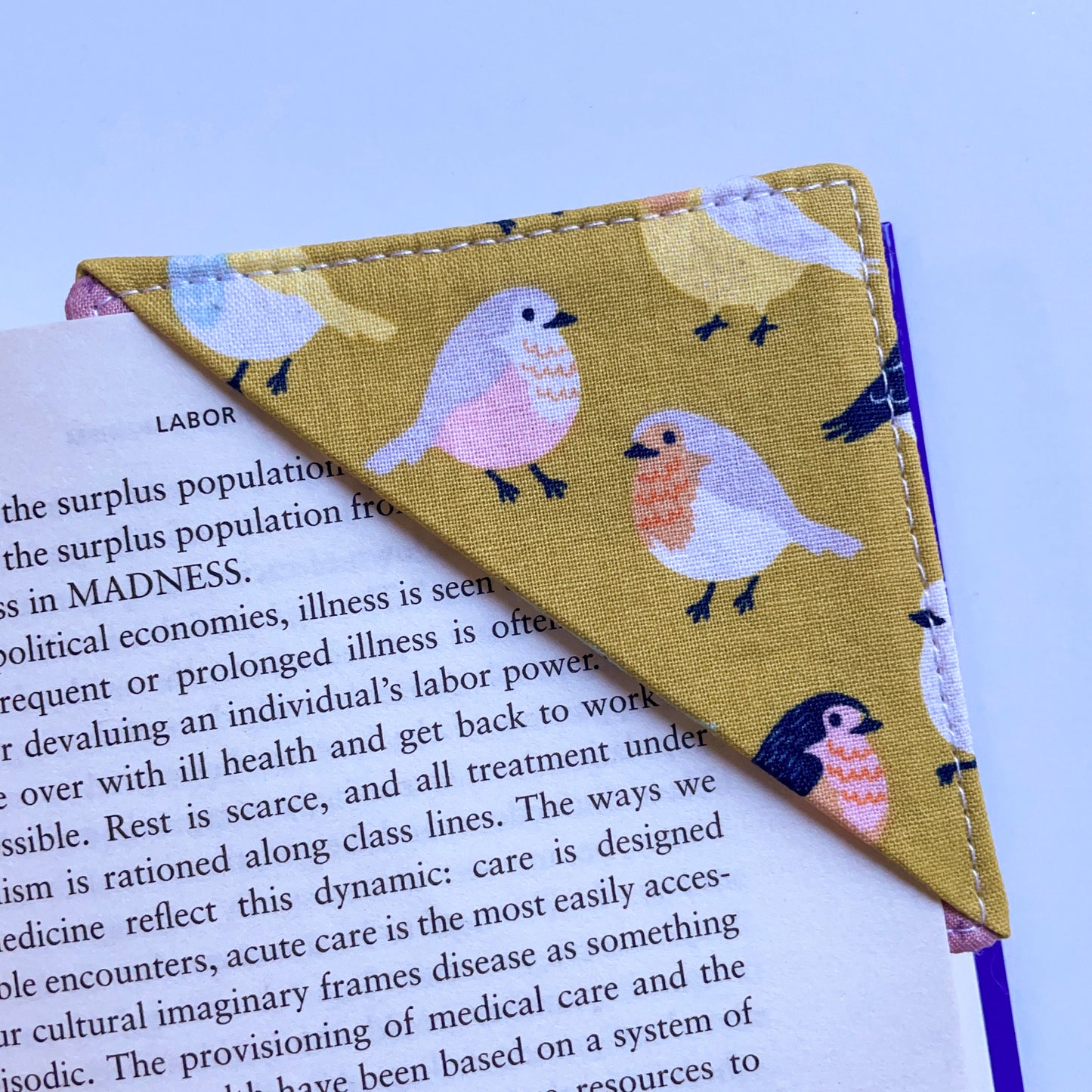 fabric corner bookmark - lil birbs