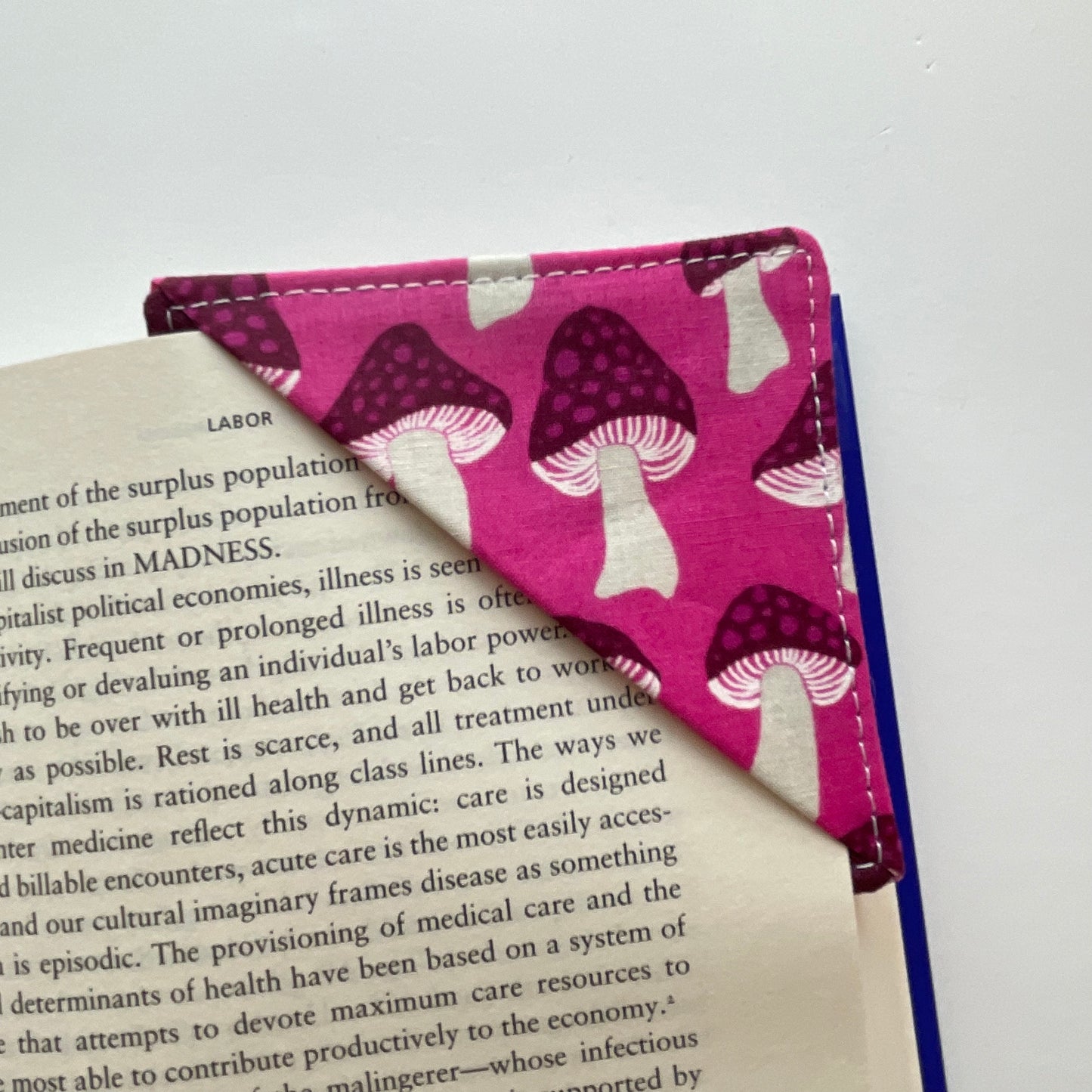 fabric corner bookmark - mushrooms