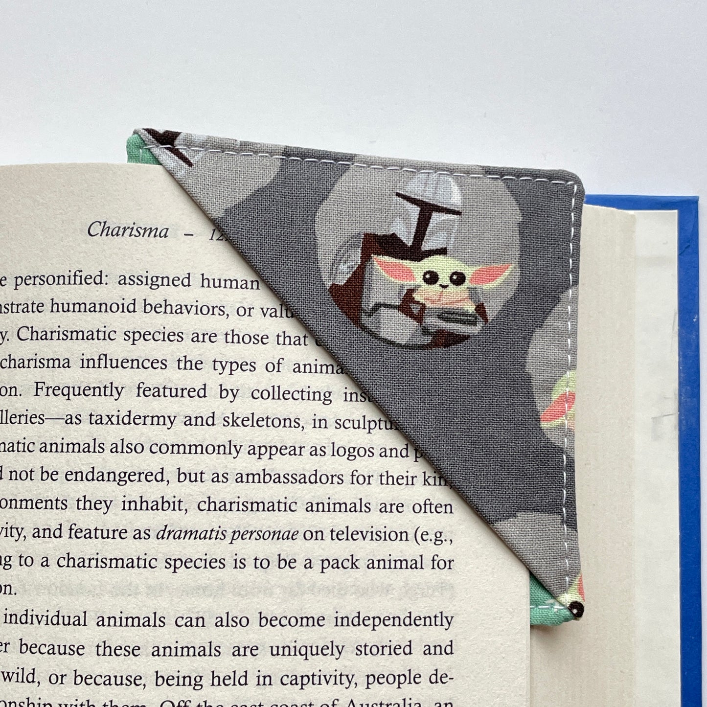 fabric corner bookmark - mando and baby