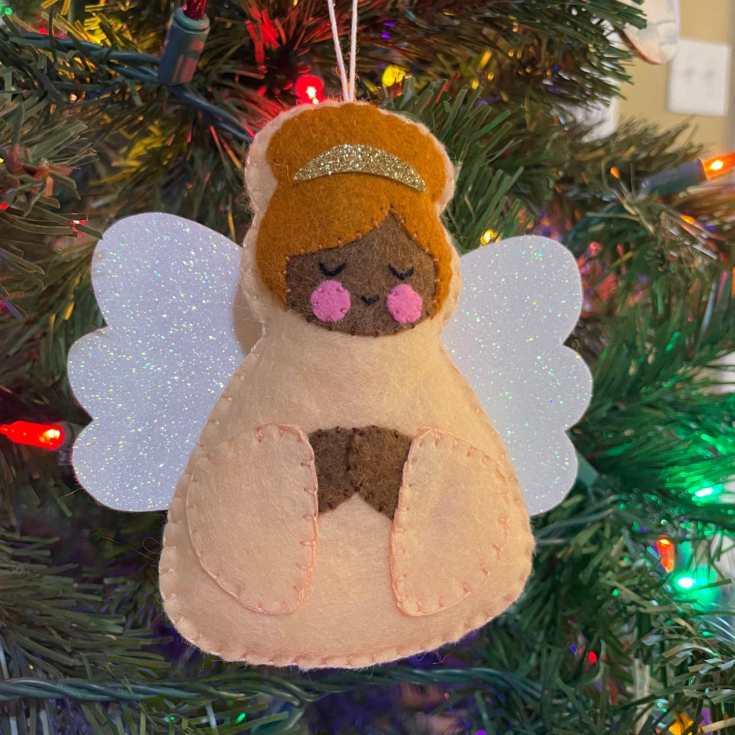 felt angel ornament - peach