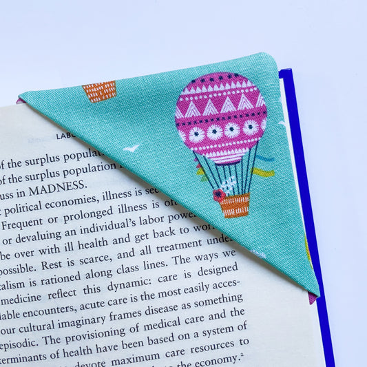 fabric corner bookmark - purple hot air balloon