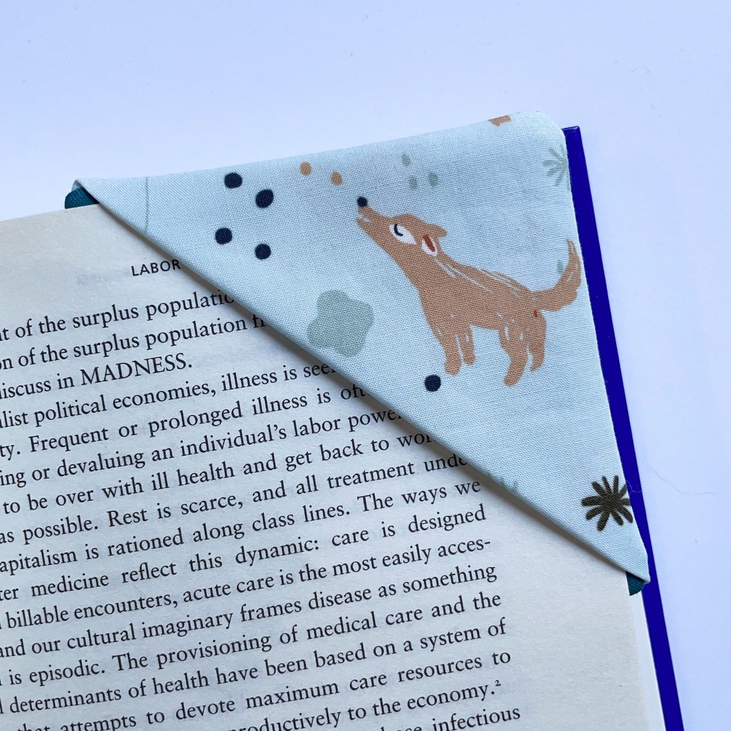 fabric corner bookmark - wolf pup