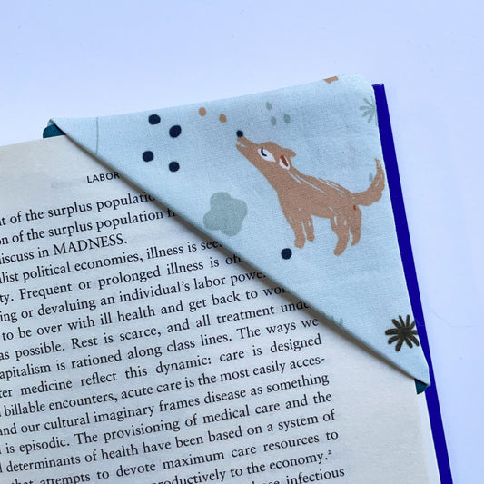 fabric corner bookmark - wolf pup