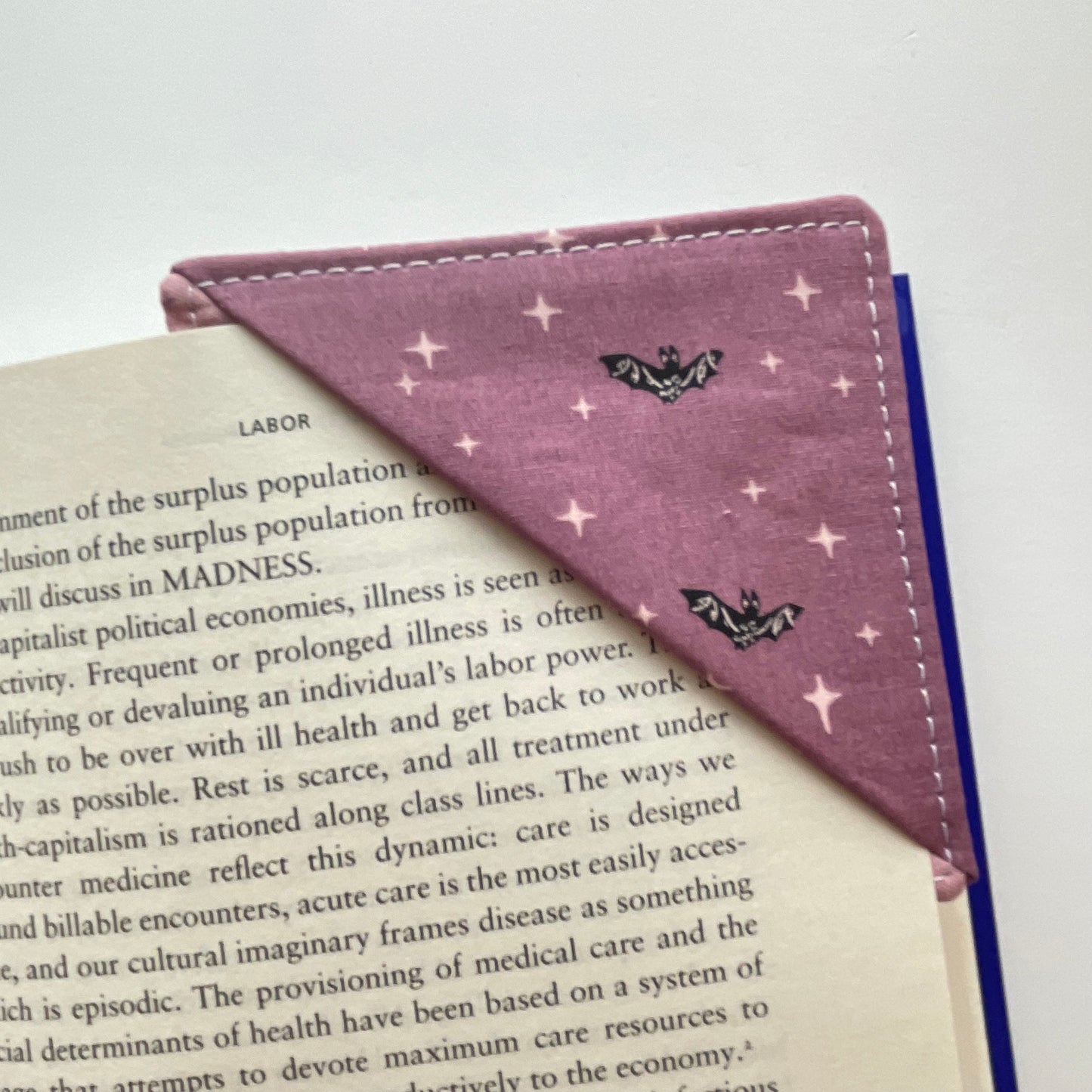 fabric corner bookmark - bats!