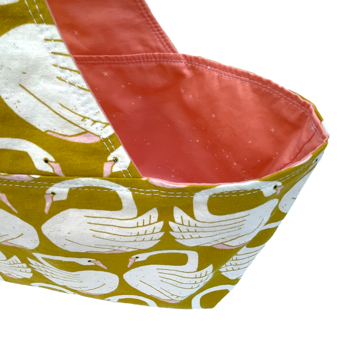 Canvas Fabric Basket - Swans in Yellow