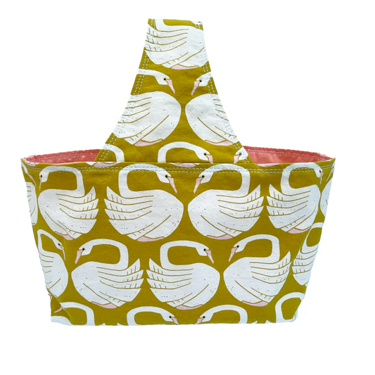 Canvas Fabric Basket - Swans in Yellow